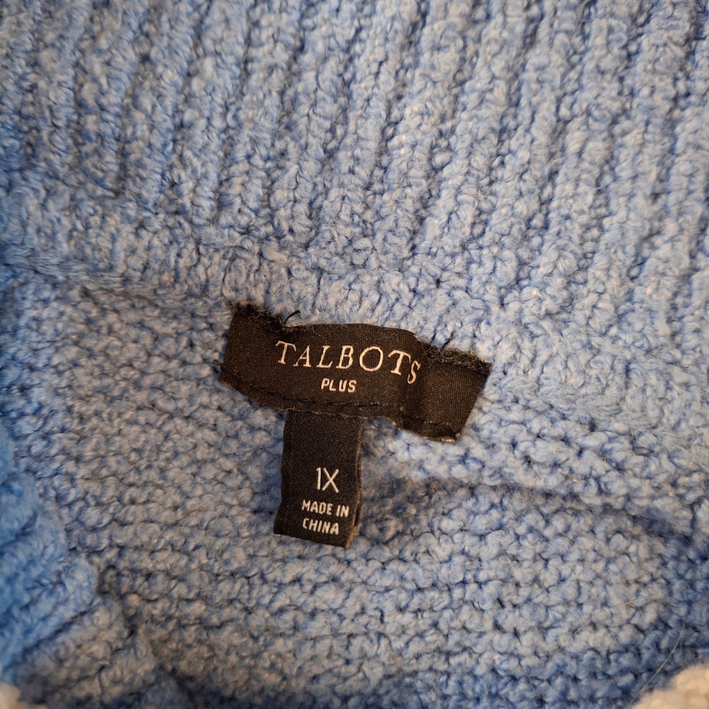 Talbots 1X Sweater Blue Turtleneck Striped Trim Cotton Pullover Long Sleeve - Picture 5 of 6